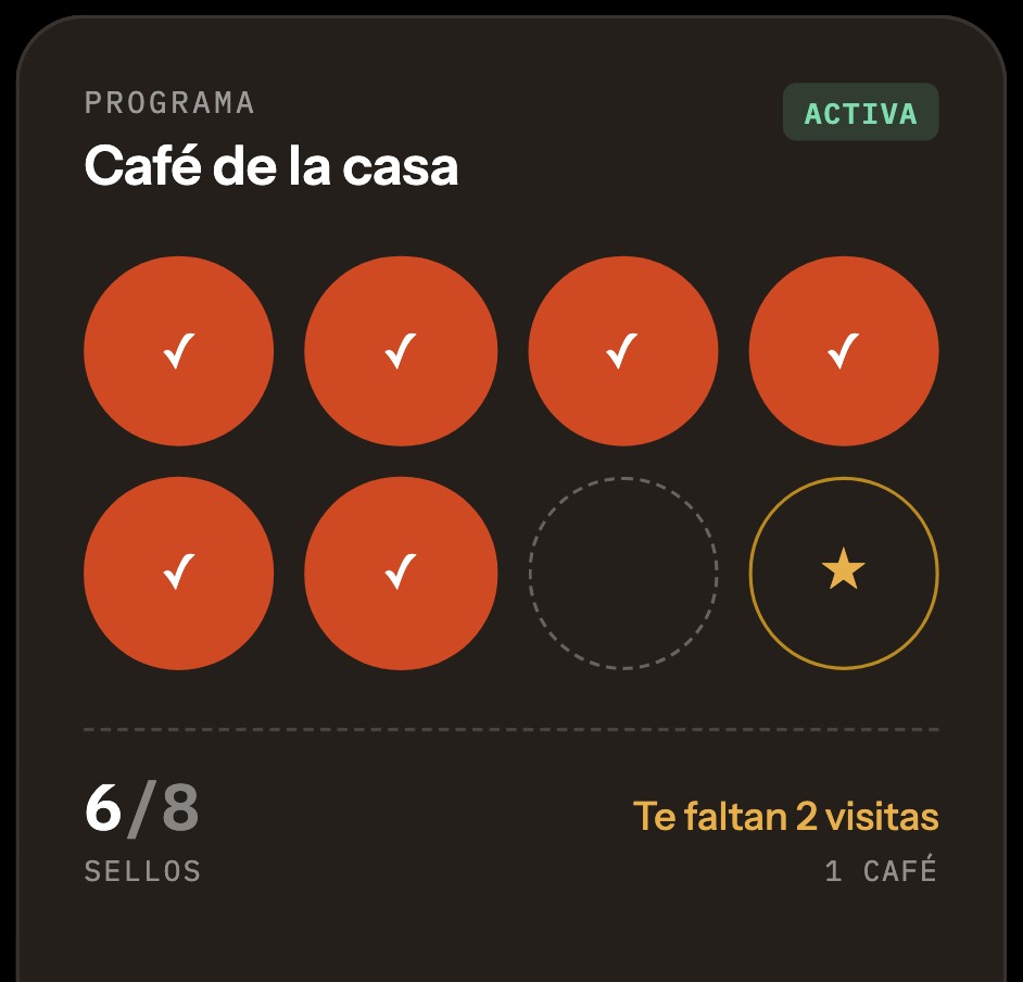 Tarjeta de fidelización digital con sellos y estación de canje