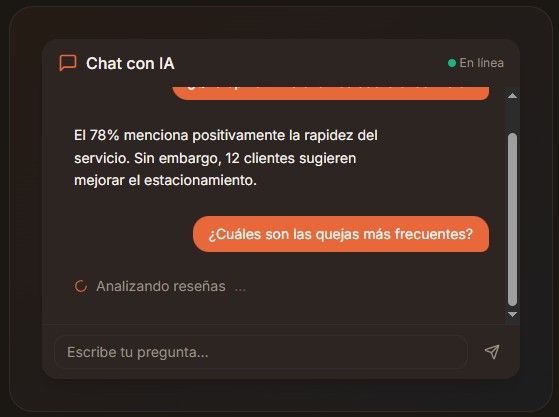 Chat con IA que analiza y responde reseñas de Google